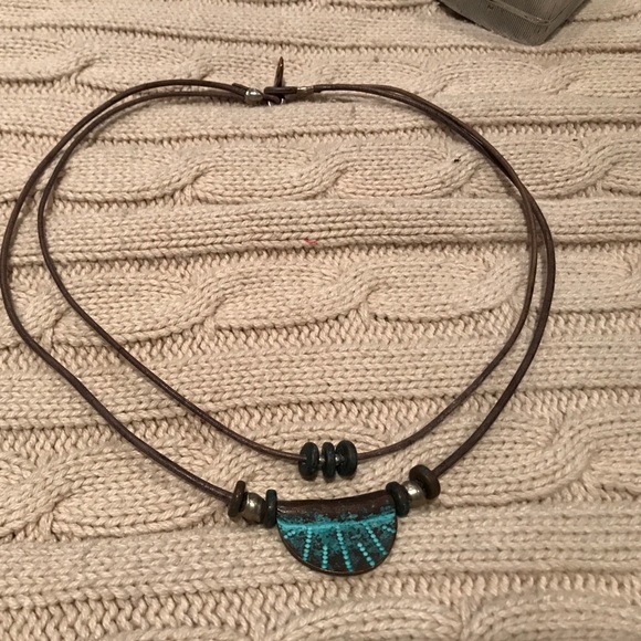 Necklace 16" leather/Mykonos copper w/greenSOLD - Picture 6 of 6