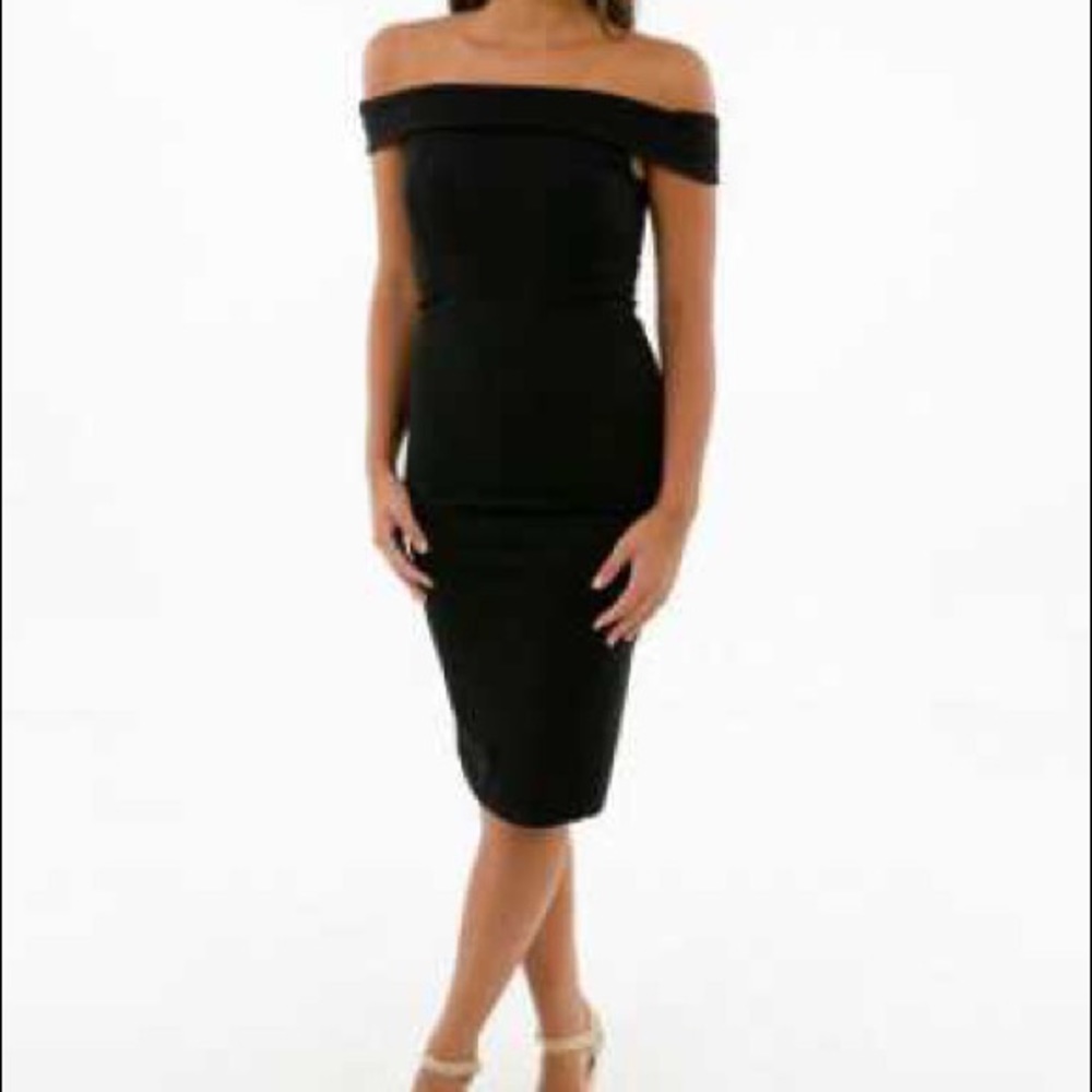 KARLIE Off Shoulder Black Midi Dress
