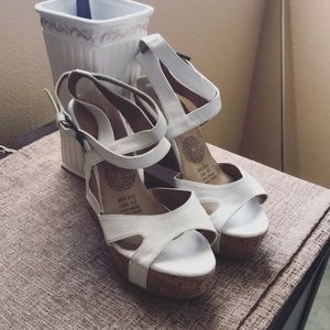 White Wooden Heel Wedges