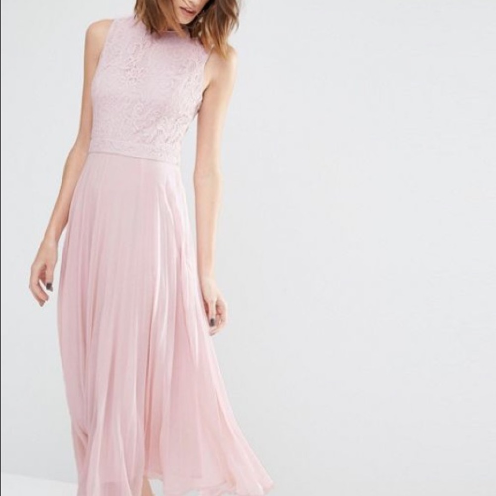 Pink pleated chiffon dress