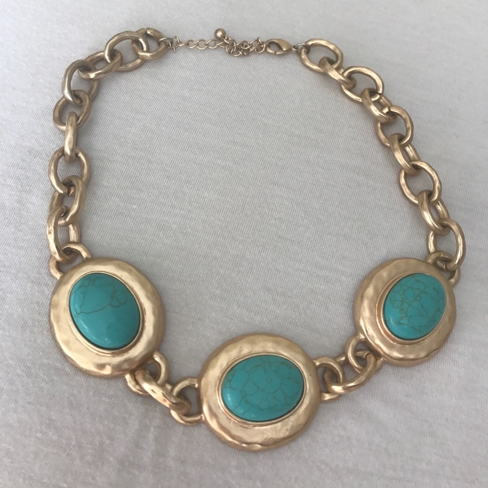 Teal and gold statement necklace