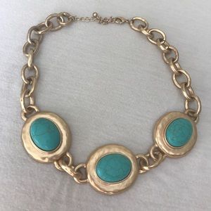 Teal and gold statement necklace