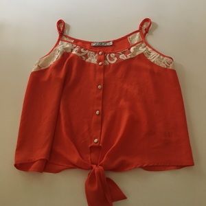 Orange knotted lacey tank