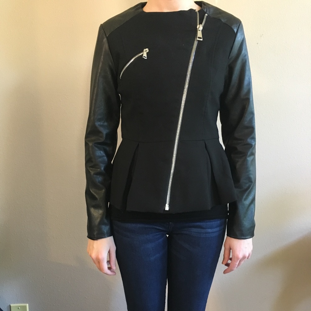 Faux black leather sleeved jacket
