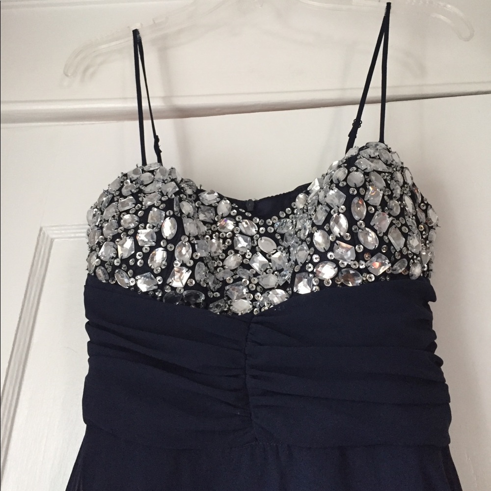 Hi low blue dress with beaded chest - Picture 3 of 8