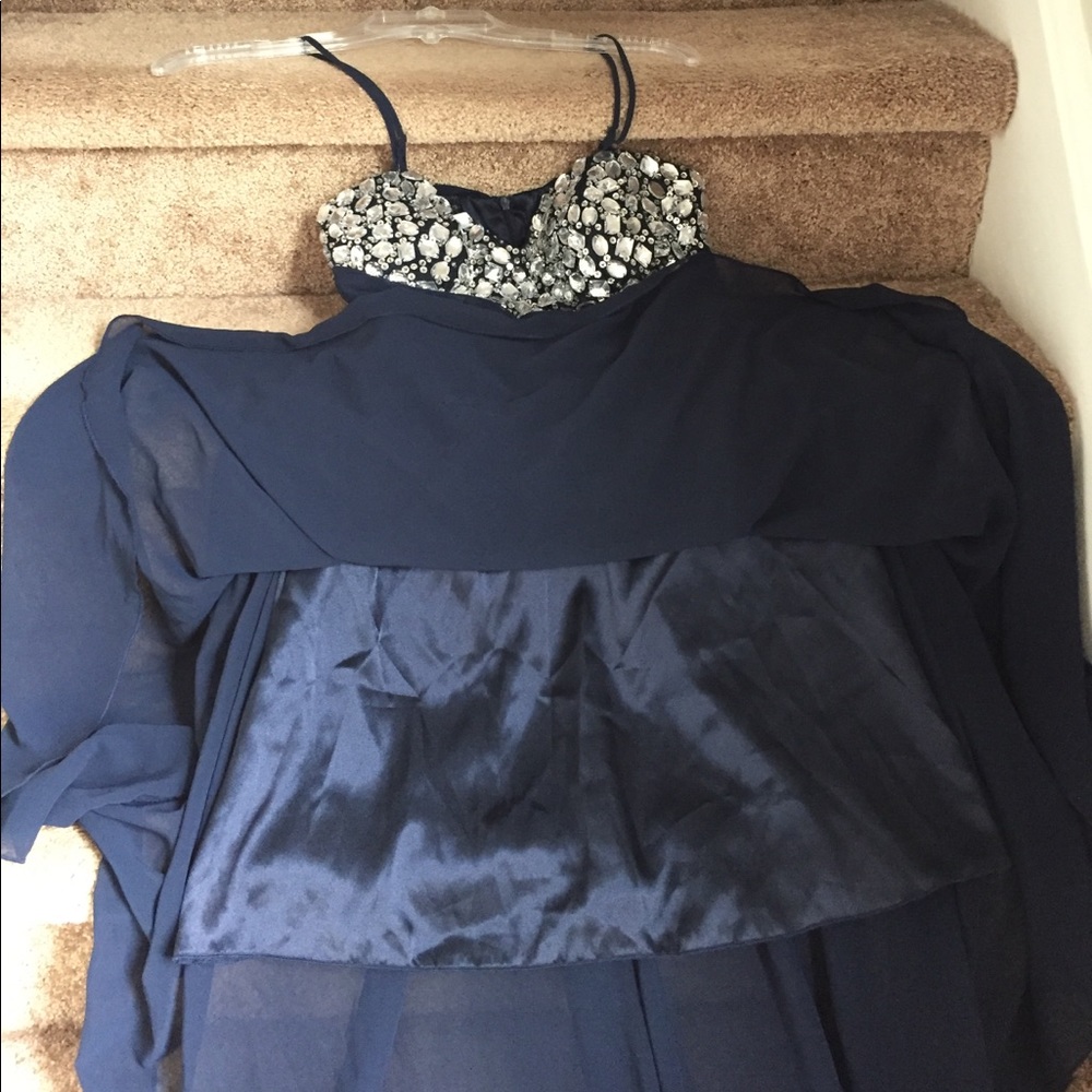 Hi low blue dress with beaded chest - Picture 6 of 8