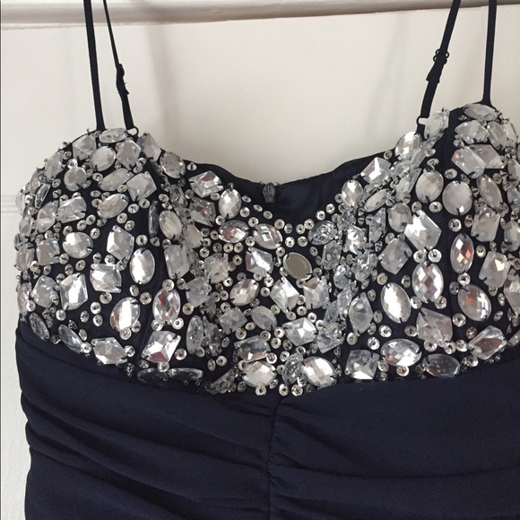 Hi low blue dress with beaded chest - Picture 2 of 8