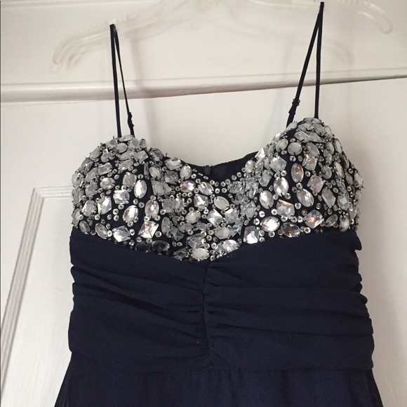 Hi low blue dress with beaded chest - Picture 3 of 8