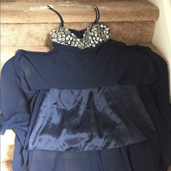 Hi low blue dress with beaded chest - Picture 6 of 8