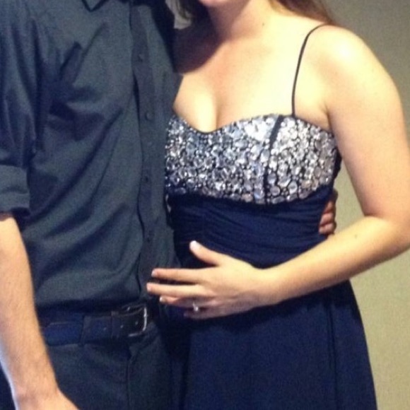 Hi low blue dress with beaded chest - Picture 8 of 8