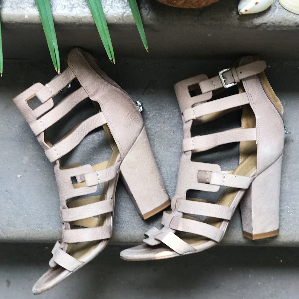 Nude/tan high heel ankle strap sandals size 6.