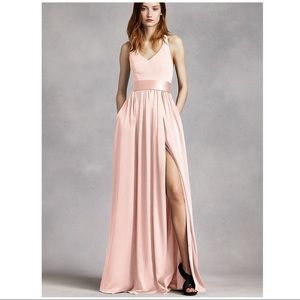 Davids Bridal V Neck Halter Gown with Sash