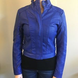 Royal blue faux leather jacket