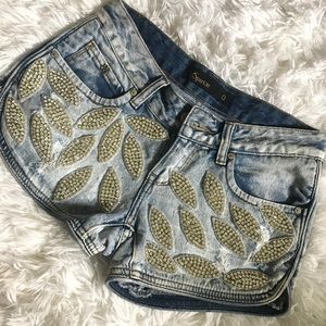 Beaded and bedazzled denim shorts