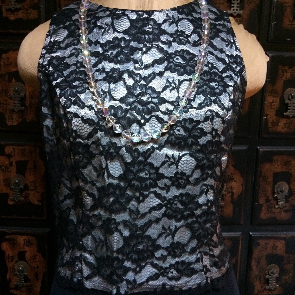 Bundle of 3 only please. Sexy black lace over silver sleeveless blouse
