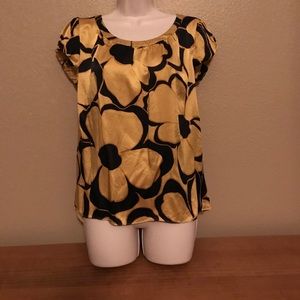 INC Silk Black &Gold Flower Print Blouse
