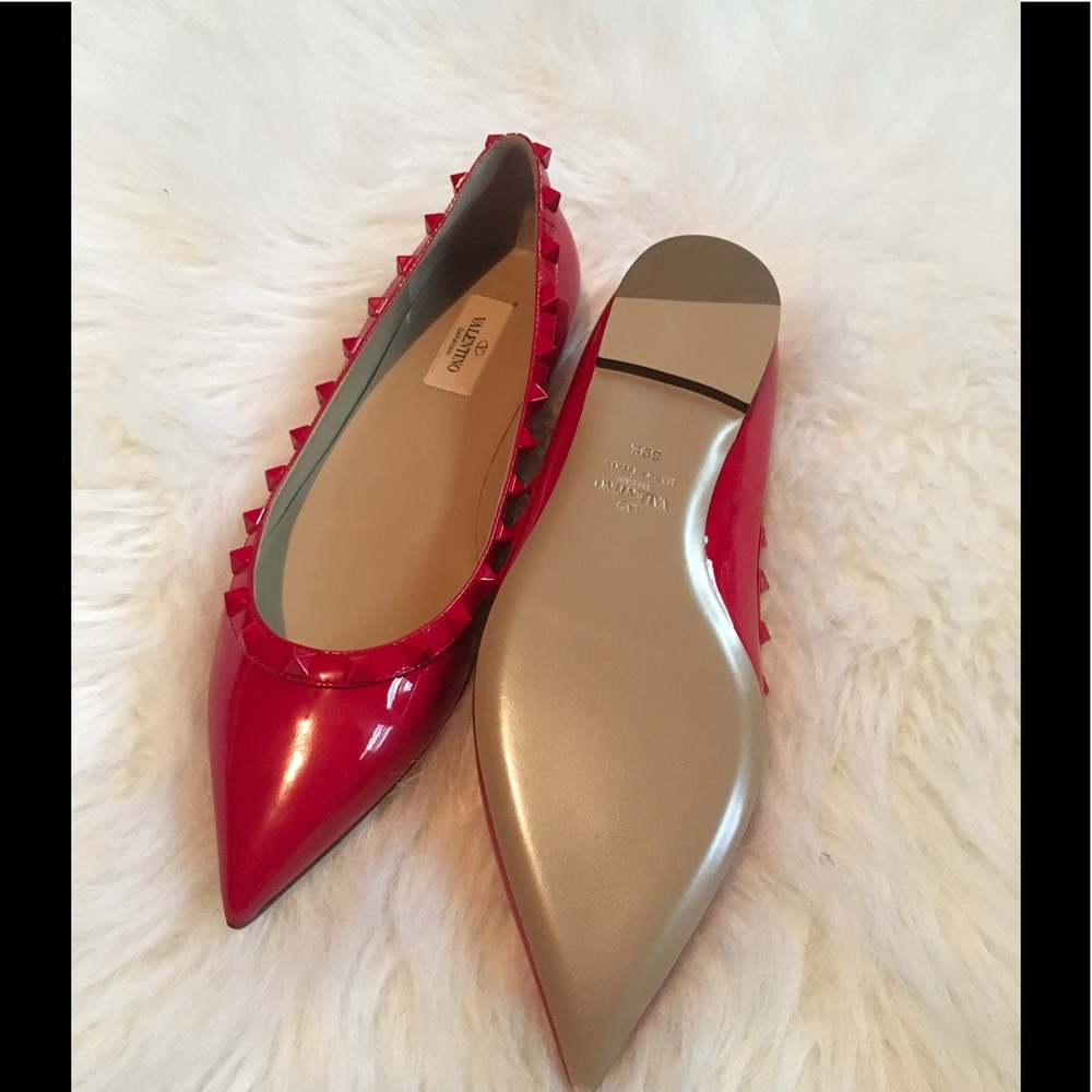 RED PATENT VALENTINO ROCKSTUD BALLERINA FLAT 39.5 - Picture 8 of 8