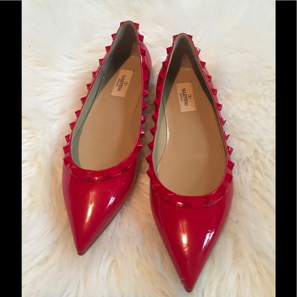 RED PATENT VALENTINO ROCKSTUD BALLERINA FLAT 39.5 - Picture 2 of 8