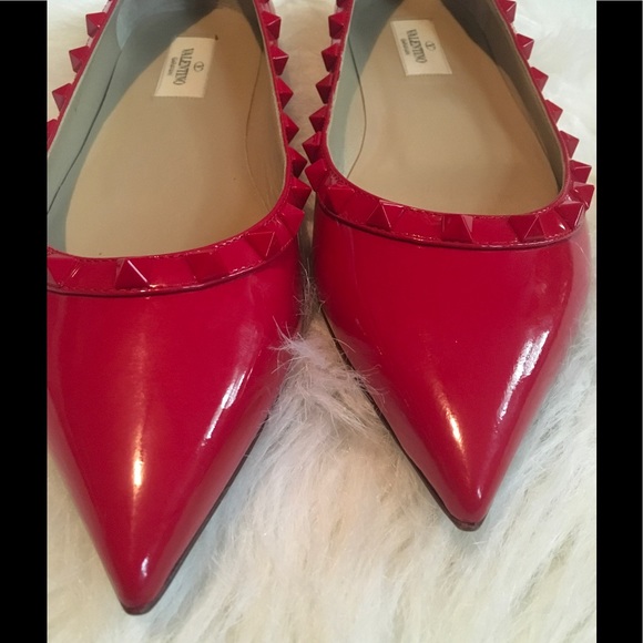 RED PATENT VALENTINO ROCKSTUD BALLERINA FLAT 39.5 - Picture 4 of 8
