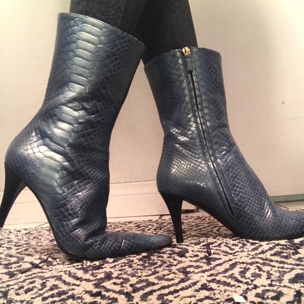 Blue Snake-Skin Boots
