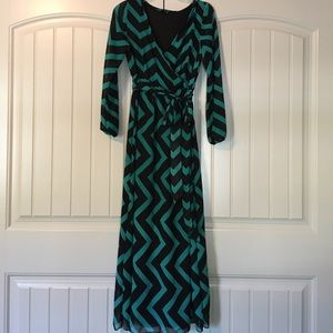 Espresso Black & Teal Chevron Maxi Dress