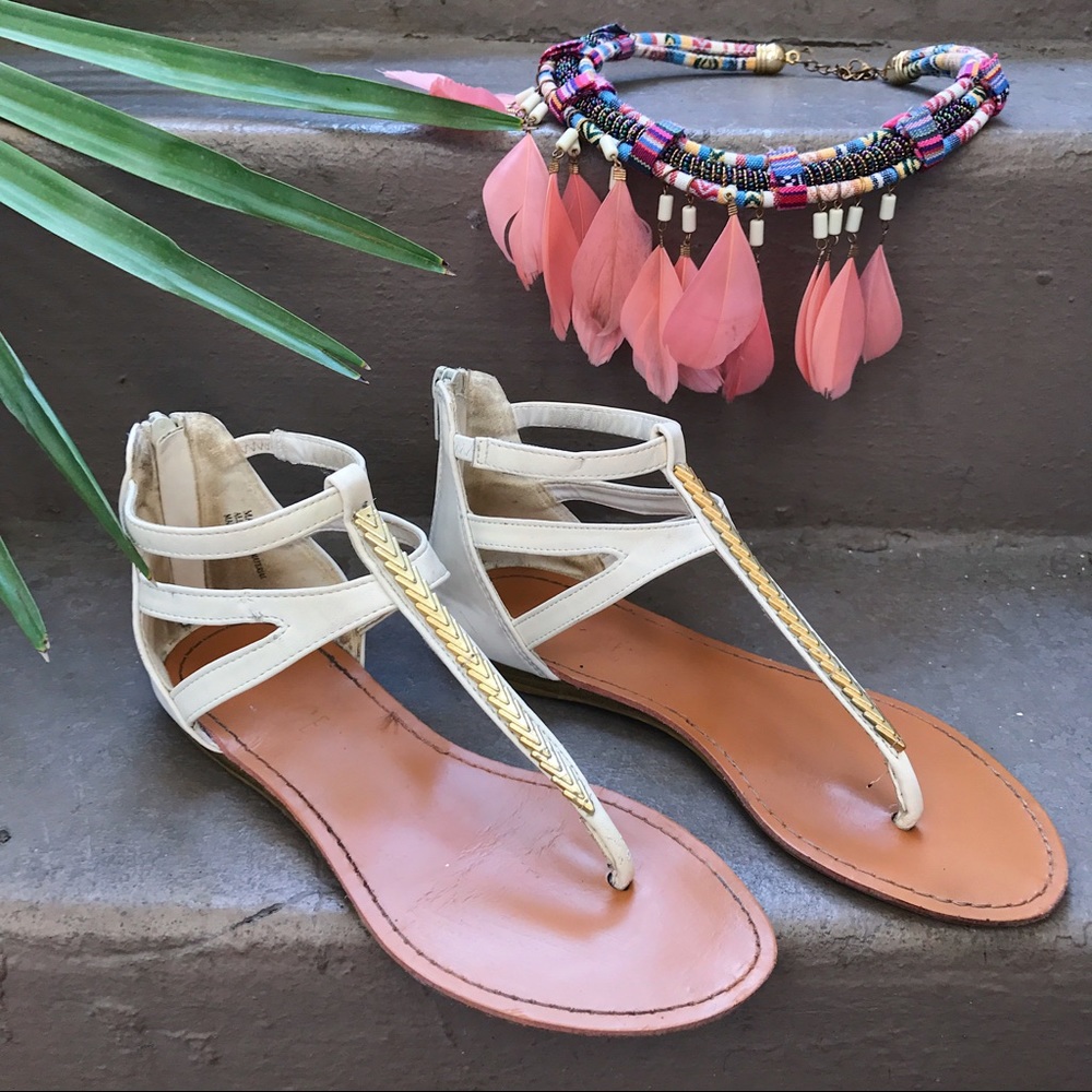 Boho white/gold ankle sandals size 5.5 (fits 6)