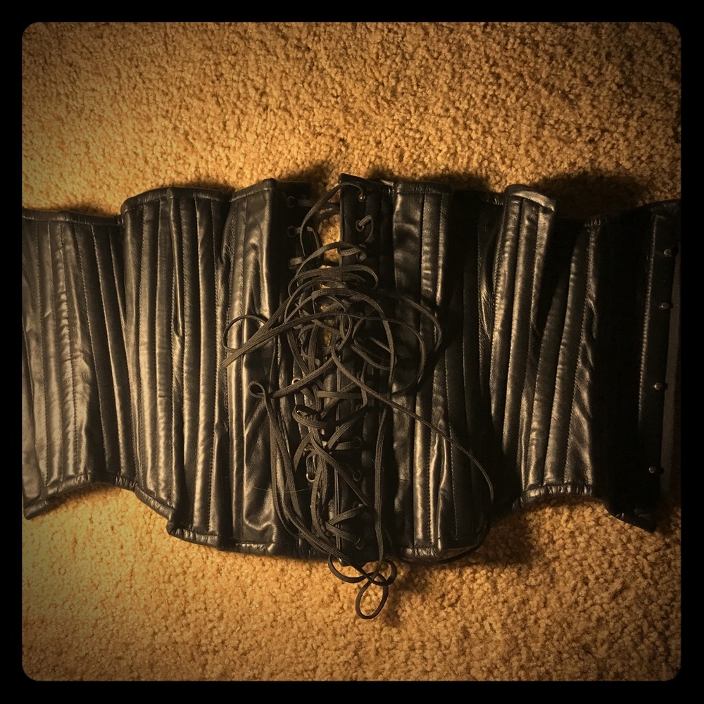 Steel boned short underbust corset in leather