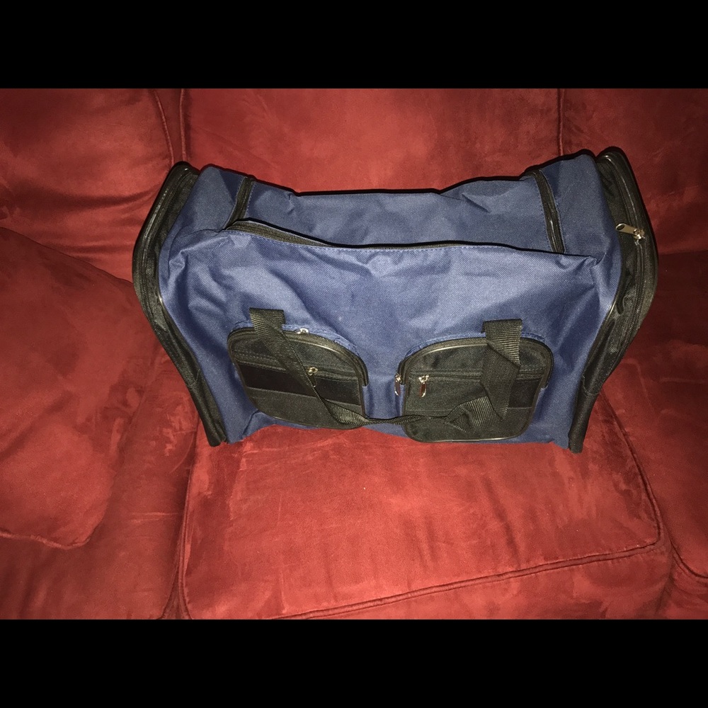 New black and blue duffel bag