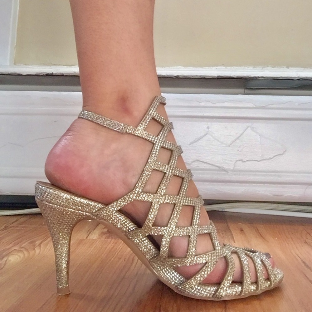 Steve Madden Saedee Gold Glitter Heeled Sandals