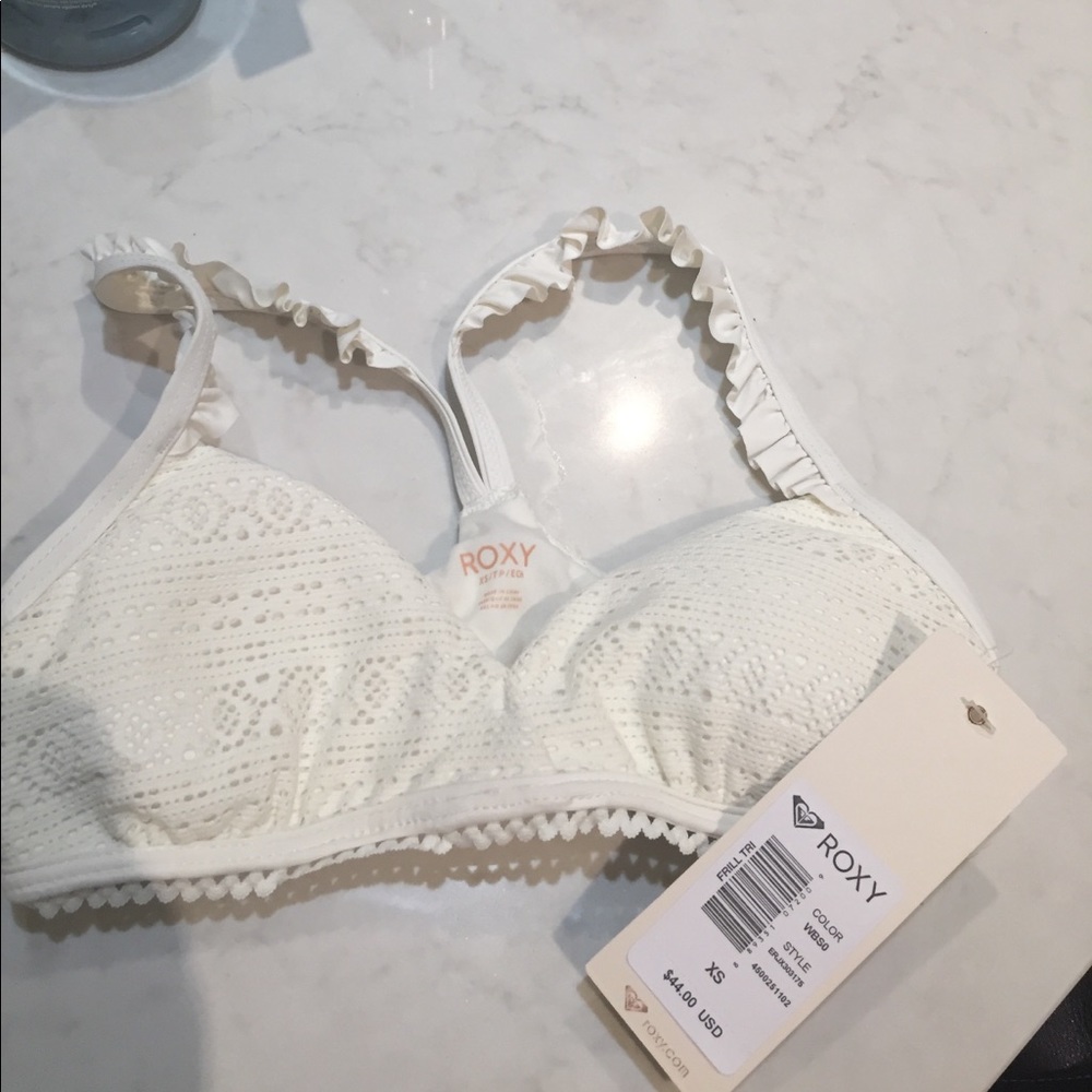 Ivory lace bikini top, lined XS Roxy NWT