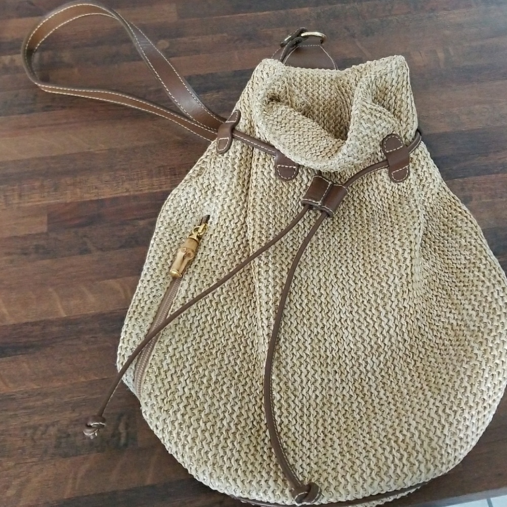 Woven bucket back pack purse