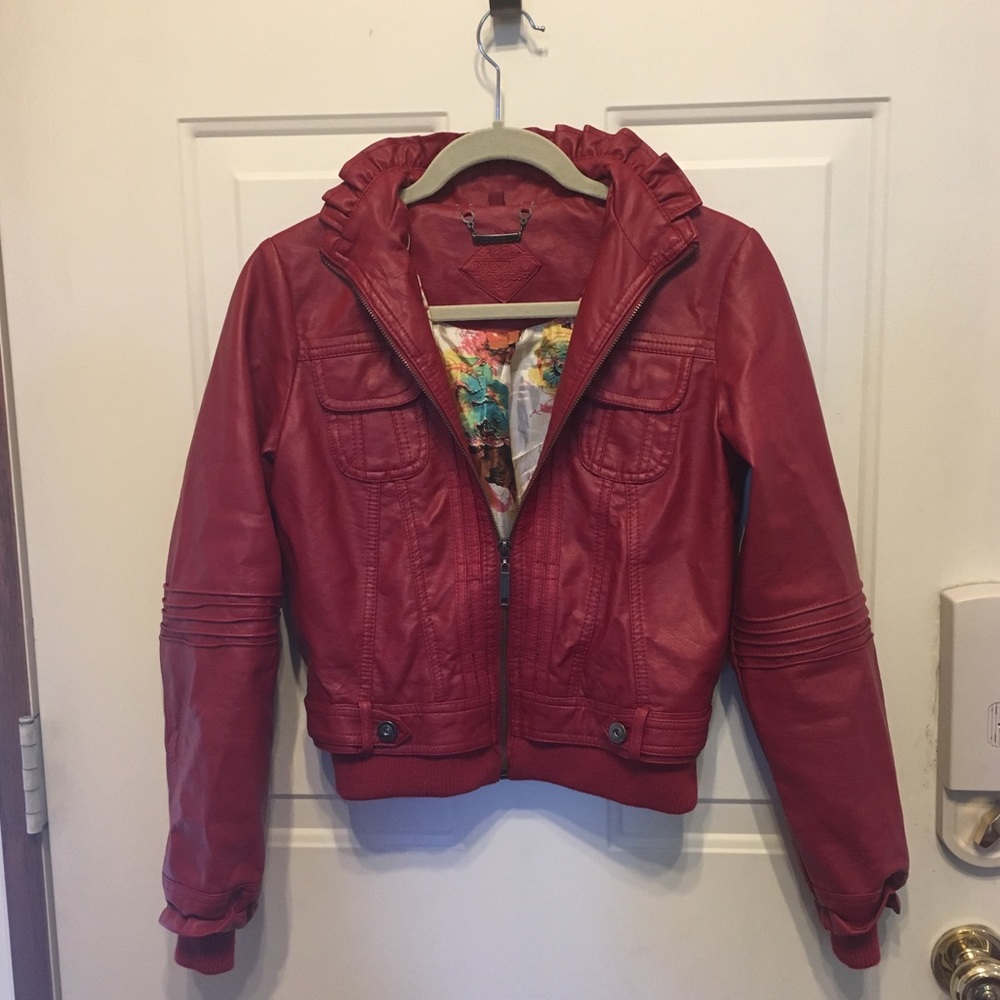 Red faux leather jacket