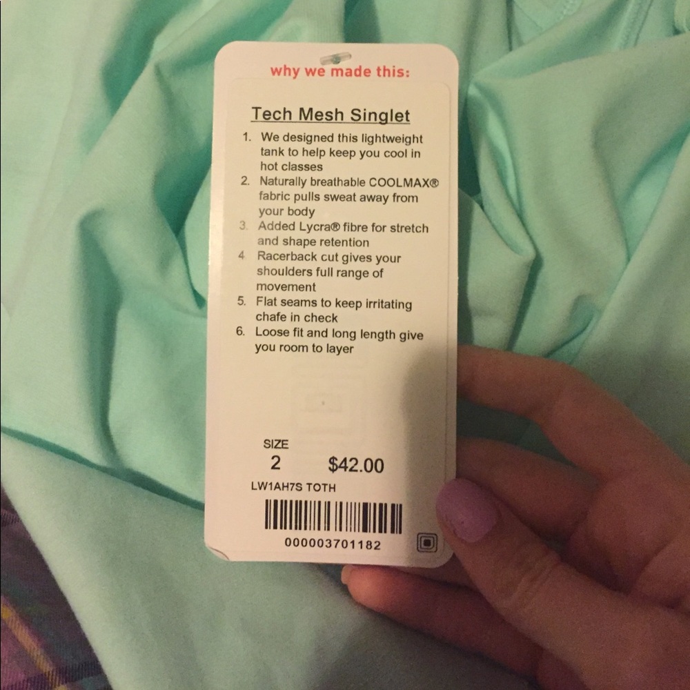 Teal tech mesh singlet NWT
