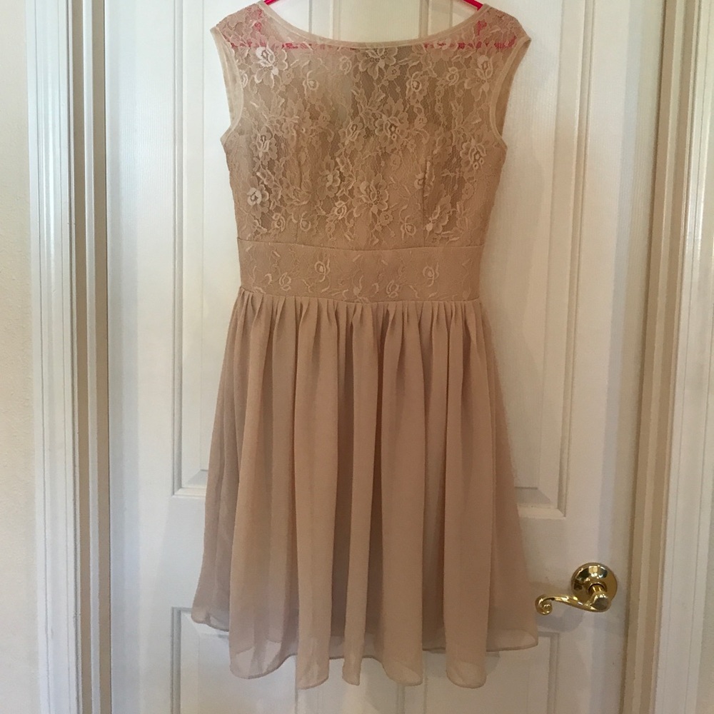 Lace dark champagne dress with detachable sash