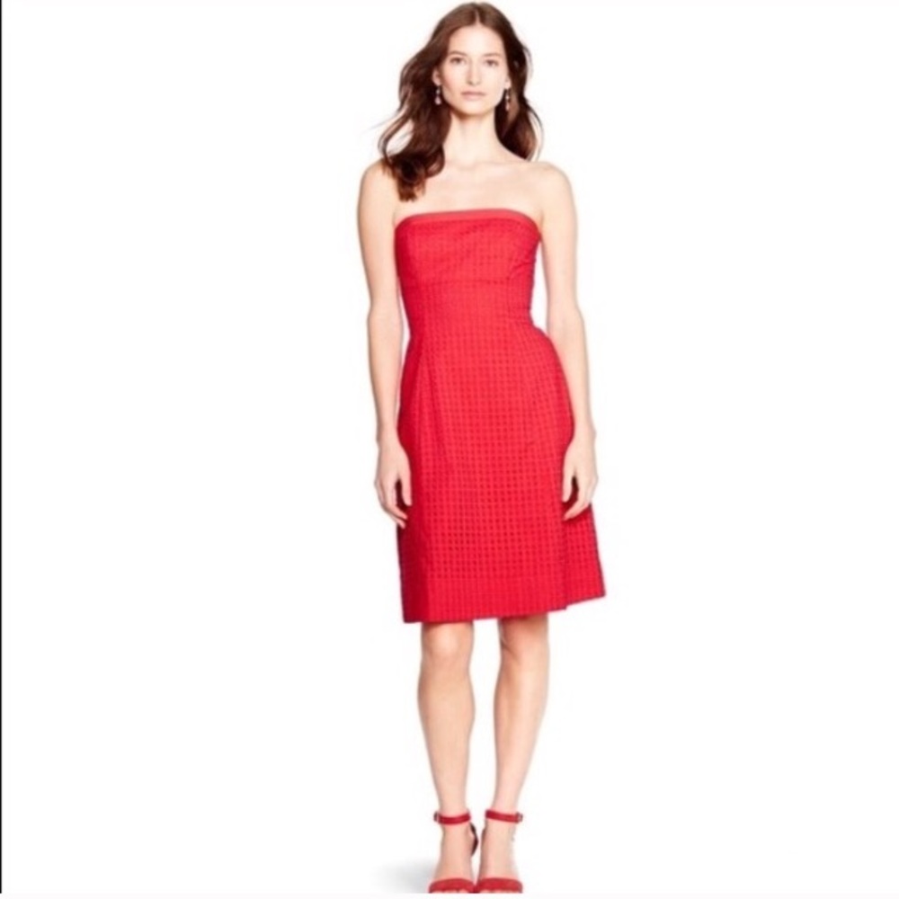 Red strapless, midi dress, whbm size 6