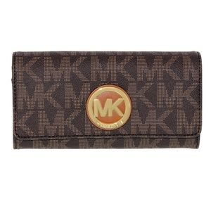 Michael Kors Fulton Brown LogoGold Carryall Wallet Michael Kors Fulton Brown LogoGold Carryall Wallet