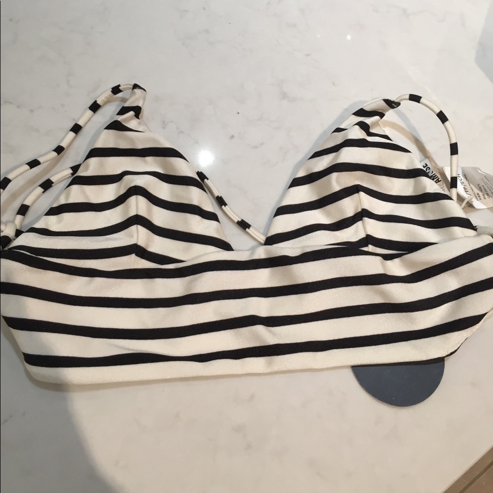 Striped bikini top, black/cream size XS nwt