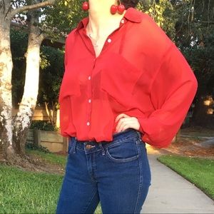 Red Chiffon Button Up