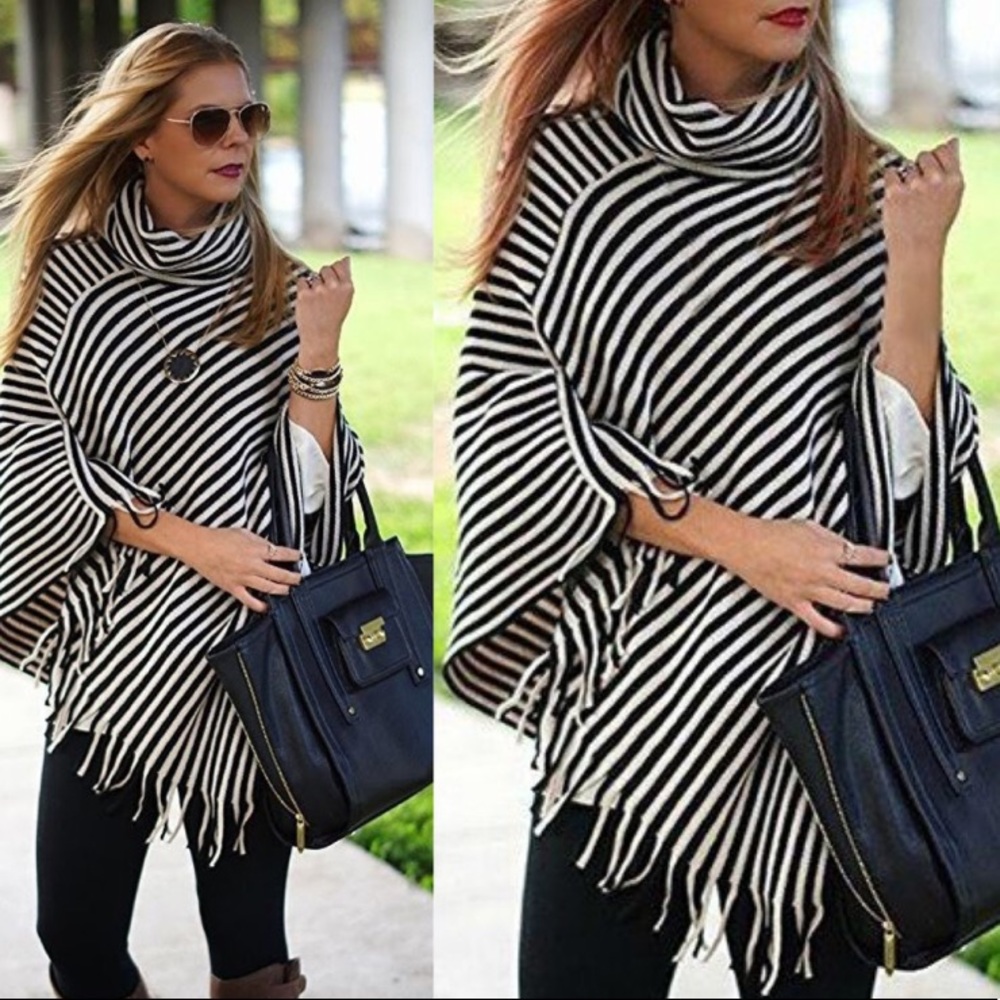 Poncho - Striped/Fringed - Picture 2 of 4