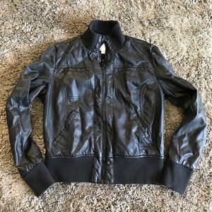 Xhilaration Black faux leather bomber jacket