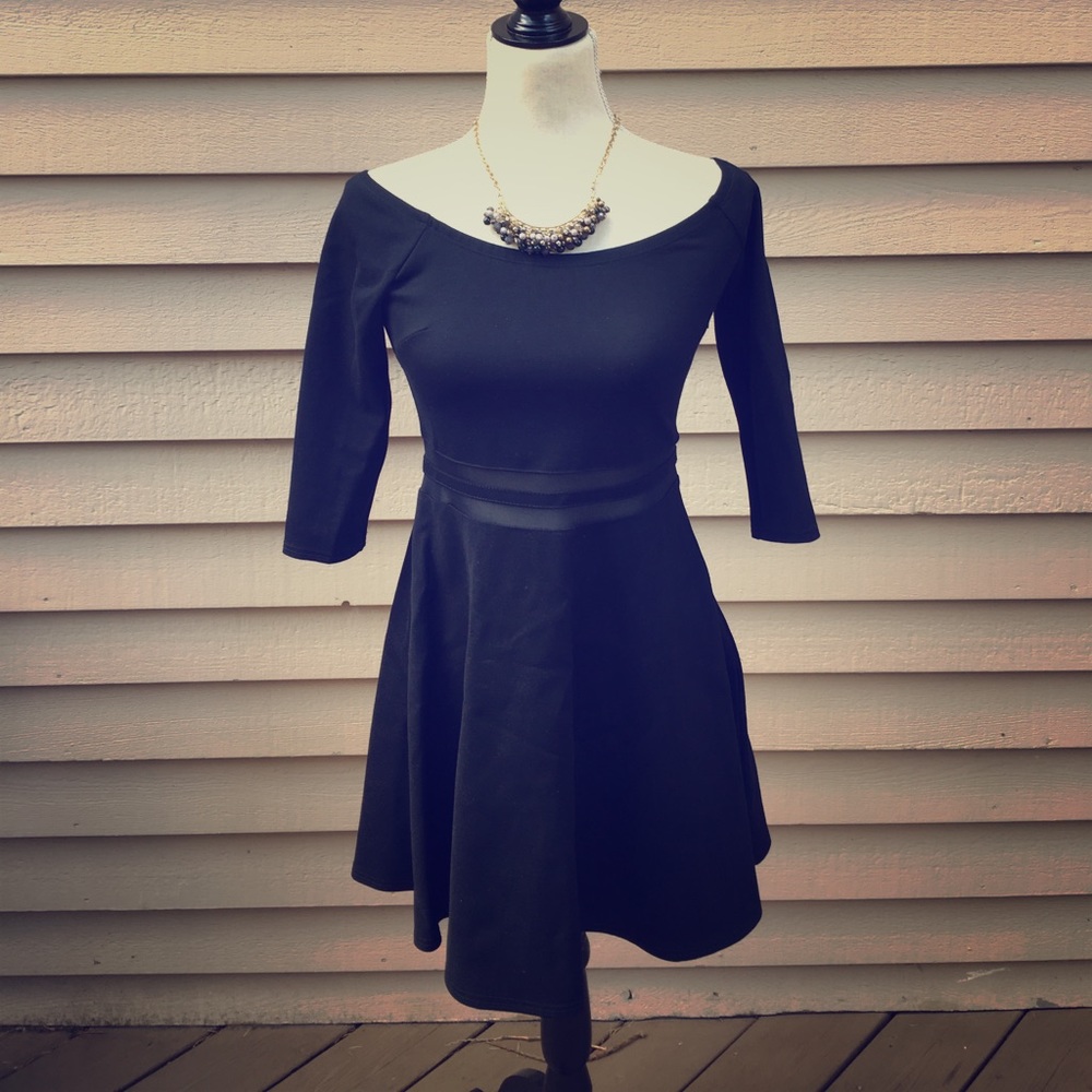 Black stretchy off the shoulder cocktail dress