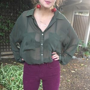 Olive Green Oversized Button Up