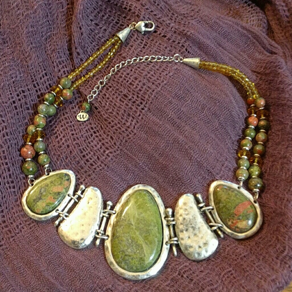 Unakite (stone) statement necklace