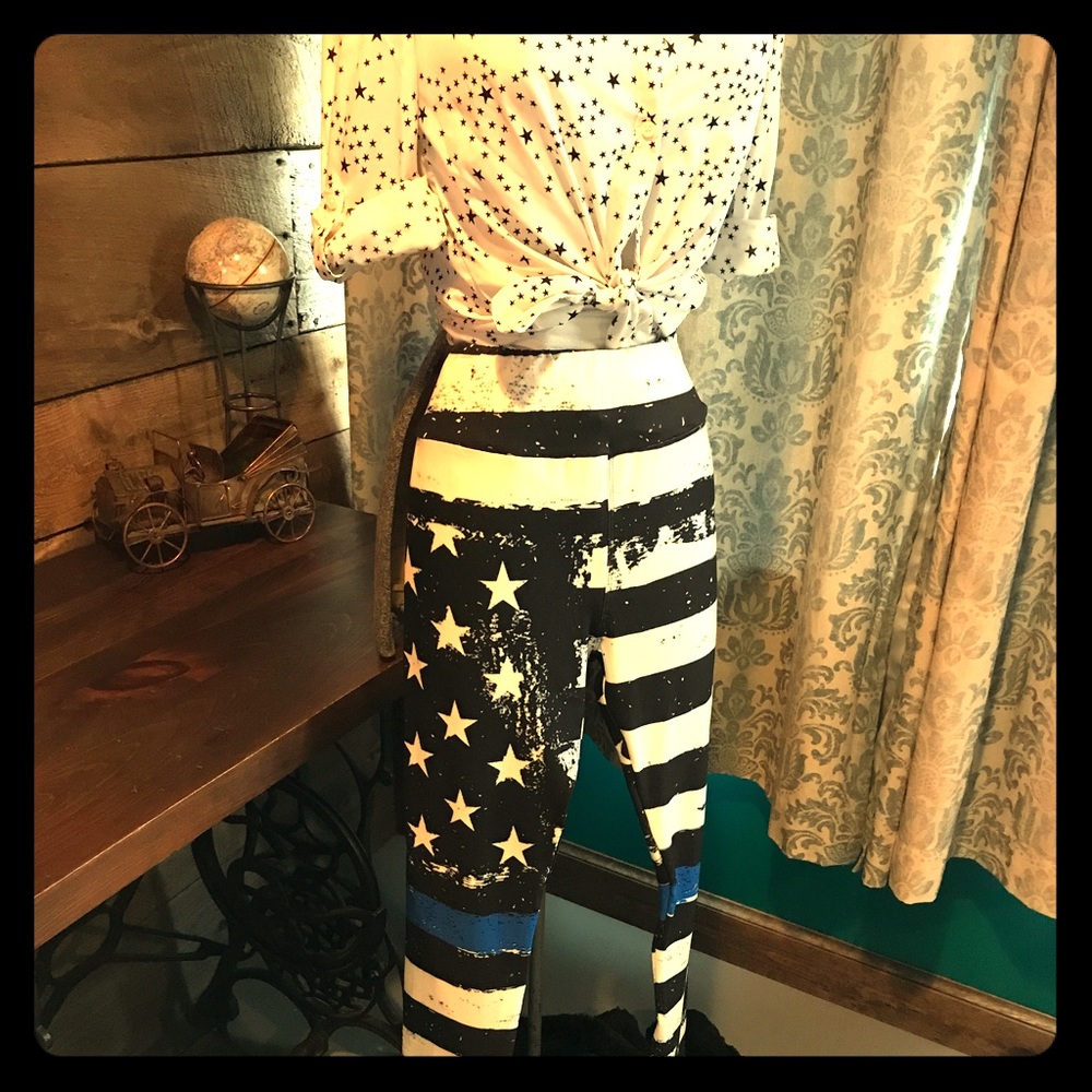 Thin blue line designer leggings