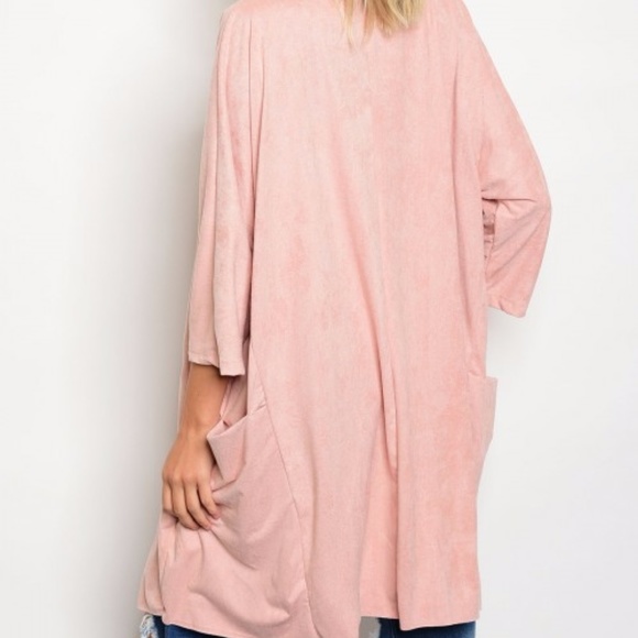 BLUSH PINK FAUX SUEDE CARDIGAN - Picture 2 of 2