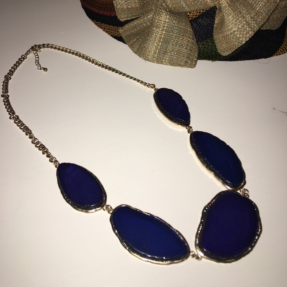 Blue “Agate” Stone Gold Chain Statement Necklace