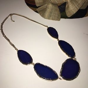 Blue “Agate” Stone Gold Chain Statement Necklace