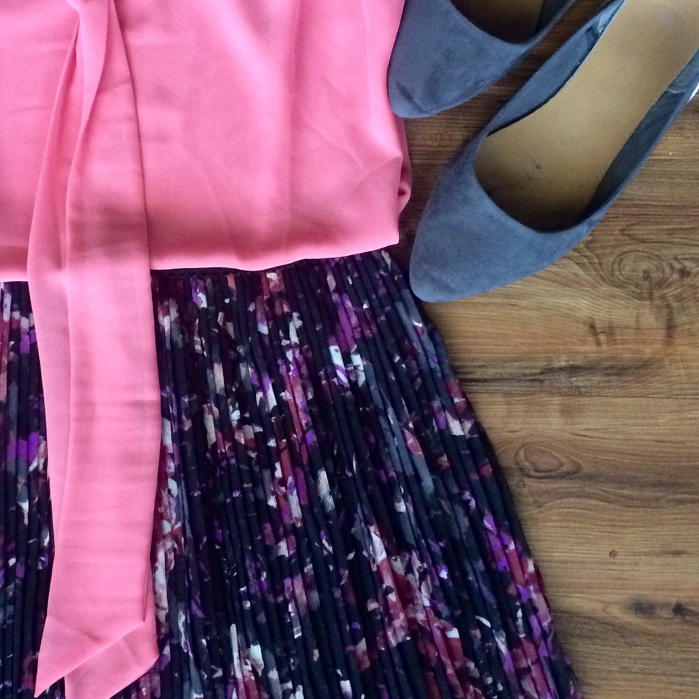 Floral Accordion Pleated Skirt
