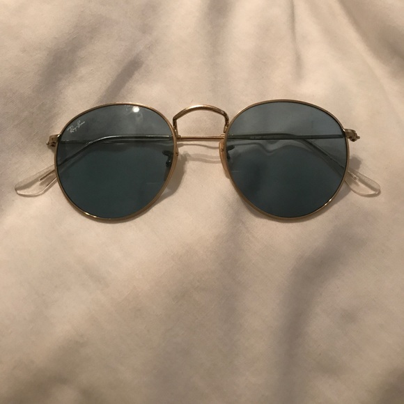Round gray/blue ray-ban sunglasses with gold trim - Picture 1 of 1