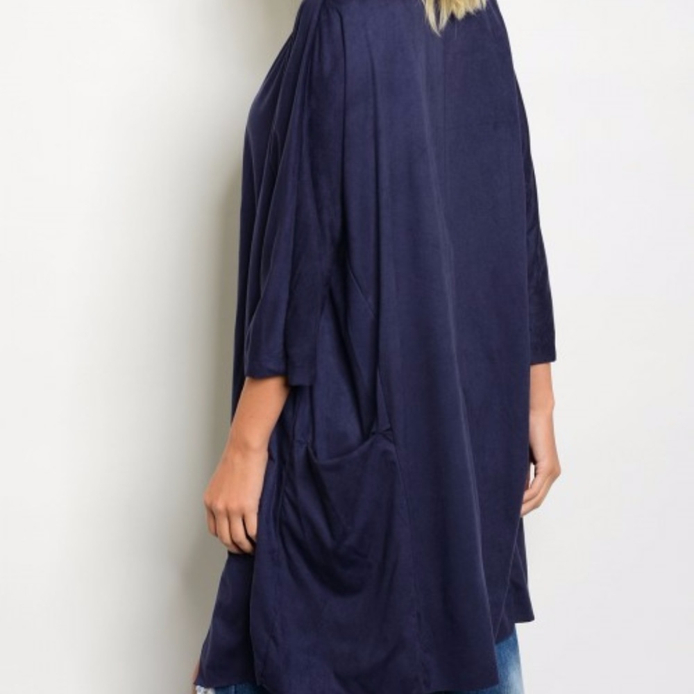 LAST 1 Navy Blue faux Suede cardigan - Picture 2 of 2